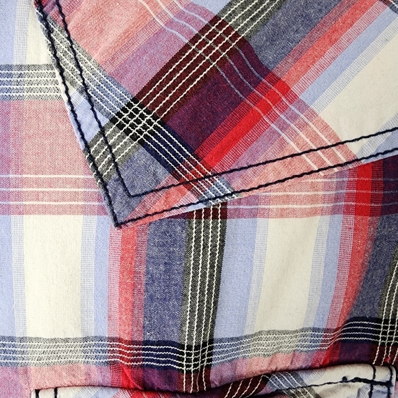 John Lennon for English Laundry Plaid Button Front Shirt Red Blue Size Large - Picture 8 of 14